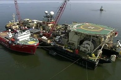 Ships at Work off the Landfall Station in Lubmin (Germany)