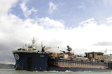Pipelay vessel Castoro Dieci crossing the Strait of Gibraltar on its way to the Baltic Sea